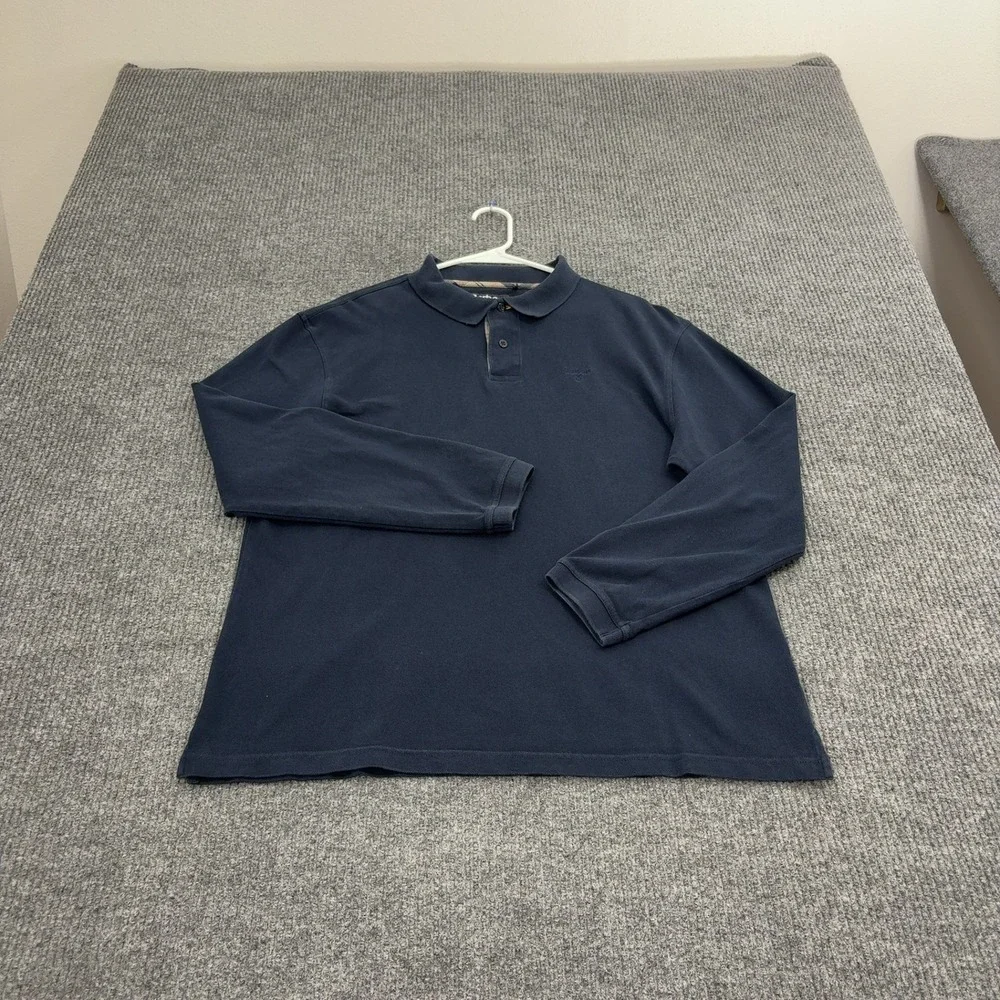 Barbour Polo Shirt Mens XXL Navy Blue Cotton Long Sleeve Classic Outdoor Style